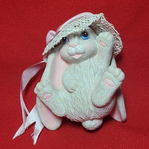 Long Ears Bunny Rabbit on Back Figurine Hat Pink Bow